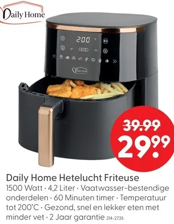 Aanbieding: Daily home hetelucht friteuse 4,2 liter