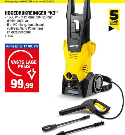 Promotie: Karcher K3 hogedrukreiniger 1600W