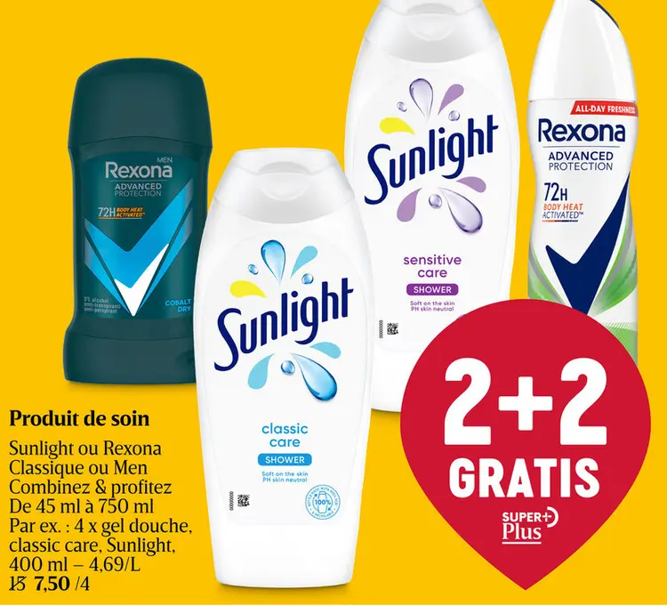 Offre: Gel douche Sunlight ou Rexona Classique ou Men