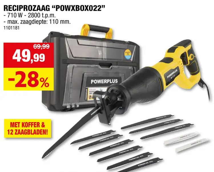 Aanbieding: Powerplus POWXBOX022 reciprozaag 710W + 12 accessoires