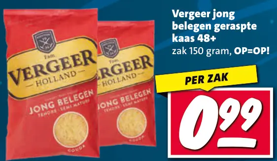 Aanbieding: Vergeer jong belegen geraspte kaas 48+