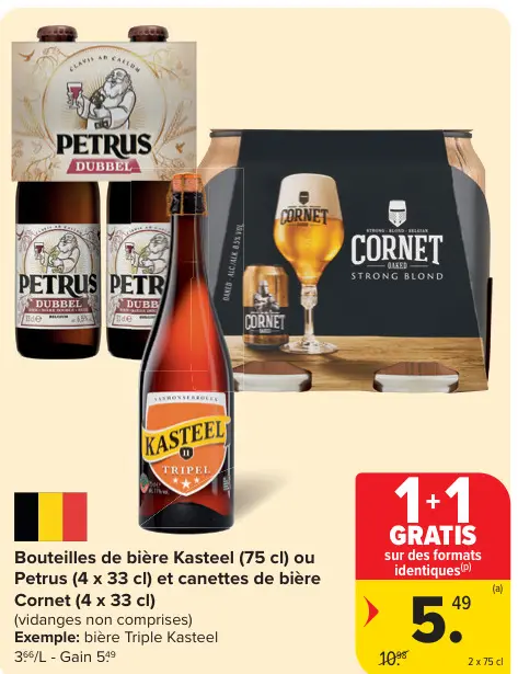 Offre: Bouteilles de bière Kasteel ou Petrus et canettes de biere