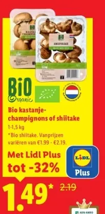 Aanbieding: Bio kastanje-champignons of shiitake