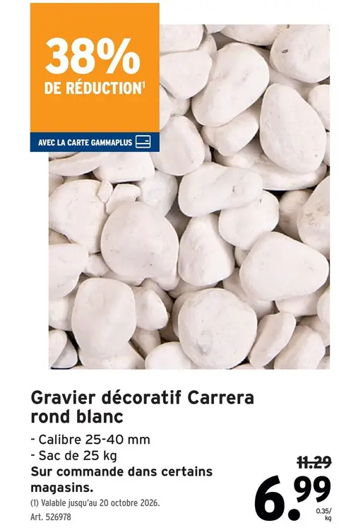Offre: Gravier décoratif Carrera rond blanc