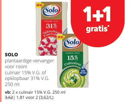 Promotie: Plantaardige vervanger voor room culinair 15% V.G. of opklopbaar 31% V.G.