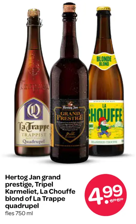 Aanbieding: Hertog Jan grand prestige, Tripel Karmeliet, La Chouffe blond of La Trappe quadrupel