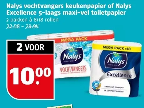 Aanbieding: Nalys vochtvangers keukenpapier of Nalys Excellence 5-laags maxi-vel toiletpapier