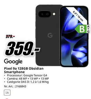 Offre: Pixel 9a 128GB Obsidian Smartphone