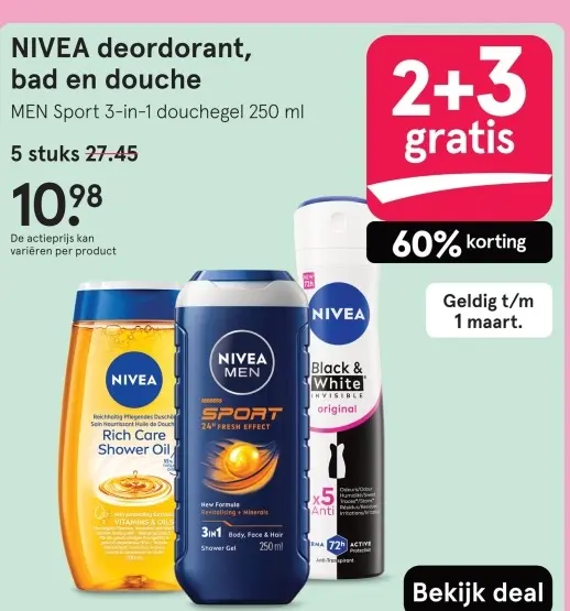 Aanbieding: NIVEA deodorant, bad en douche