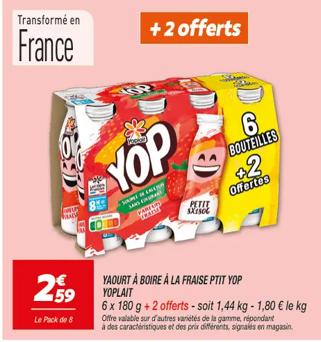 Offre: Yaourt à boire à la fraise ptit YOP