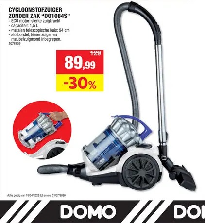 Promotie: DOMO DO1084S stofzuiger zonder zak multicycloon 1,5l
