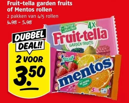 Aanbieding: Fruit-tella garden fruits of Mentos rollen