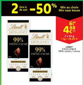 Offre: Lindt EXCELLENCE 99% cacao / cocoa
