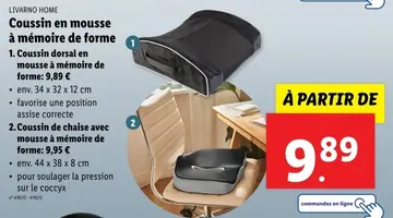 Offre: Coussin en mousse à mémoire de forme