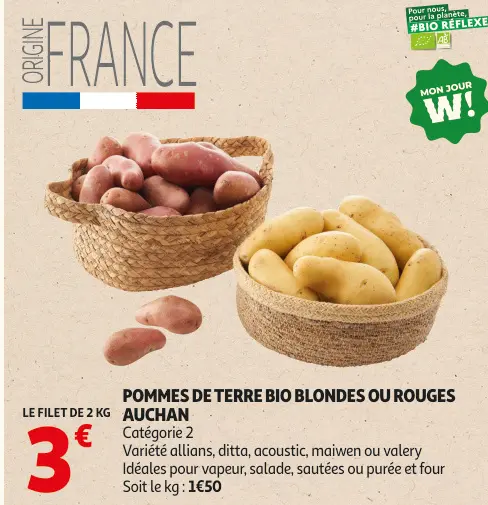 Offre: Pommes de terre bio blondes ou rouges