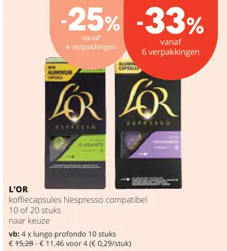 Aanbieding: L'OR koffiecapsules Nespresso compatibel