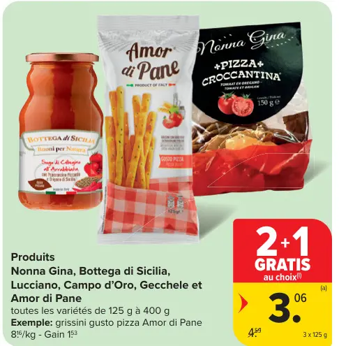 Offre: Produits Nonna Gina, Bottega di Sicilia, Lucciano, Campo d'Oro, Gecchele et Amor di Pane