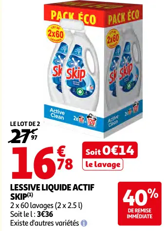 Promotie: Lessive liquide actif