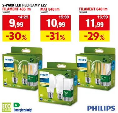 Aanbieding: 2-pack led peerlamp E27