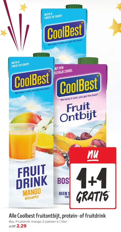 Aanbieding: Coolbest fruitontbijt, protein- of fruitdrink