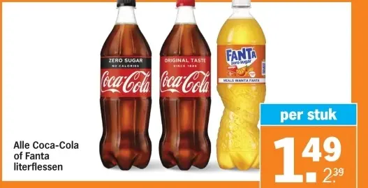 Aanbieding: Coca-Cola of Fanta literflessen