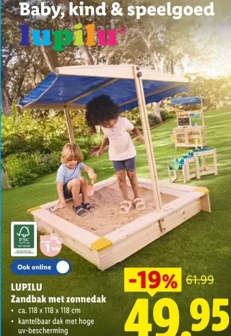 Promotie: Zandbak met zonnedak