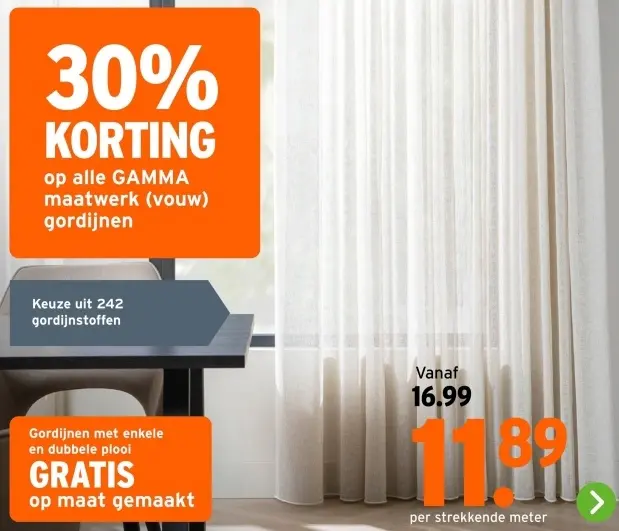 Aanbieding: Alle GAMMA maatwerk (vouw) gordijnen