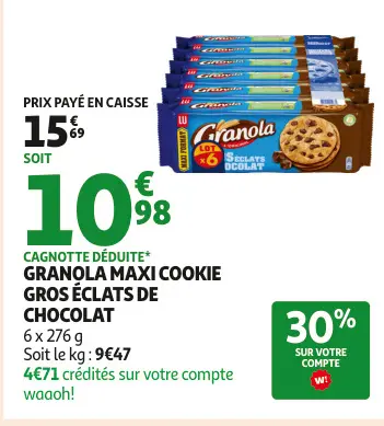 Promotie: Granola maxi cookie gros éclats de chocolat
