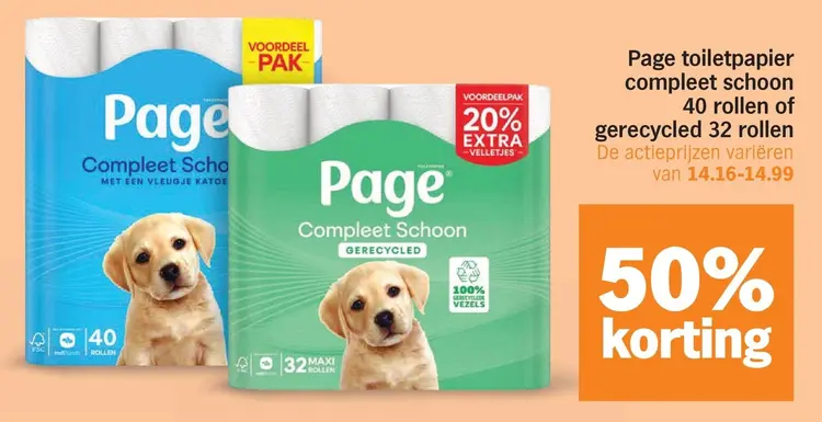 Aanbieding: Toiletpapier compleet schoon 40 rollen of gerecycled 32 rollen