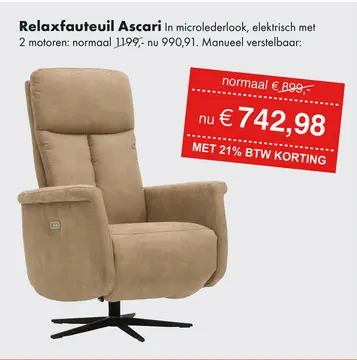 Aanbieding: Ascari relaxfauteuil beige