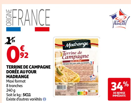 Promotie: Terrine de campagne dorée au four Madrange