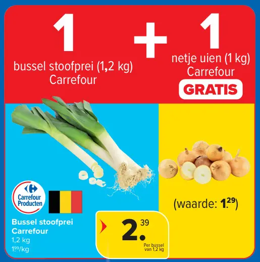 Promotie: Bussel stoofprei + GRATIS netje uien