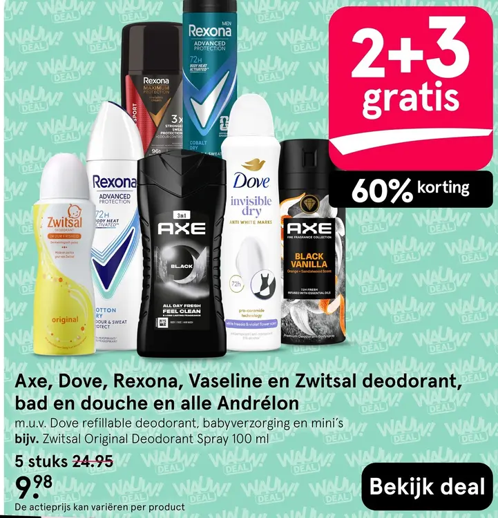 Aanbieding: Axe, Dove, Rexona, Vaseline en Zwitsal deodorant, bad en douche en Andrélon