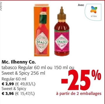 Offre: Mc. Ilhenny Co. tabasco Regular  ou  Sweet & 