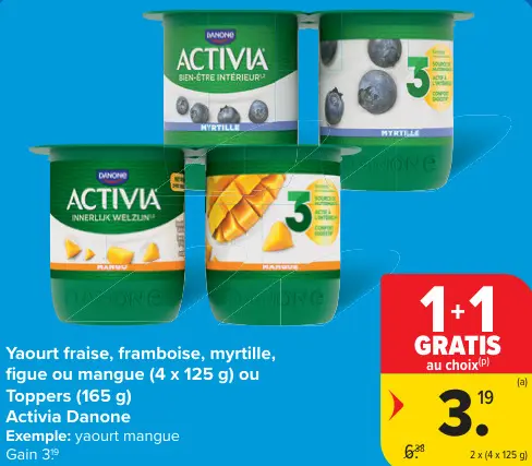 Offre: Yaourt fraise, framboise, myrtille, figue ou mangue