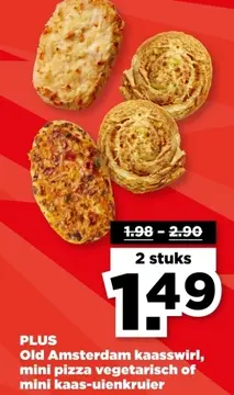 Aanbieding: Old Amsterdam kaasswirl, mini pizza vegetarisch of mini kaas-uienkruier