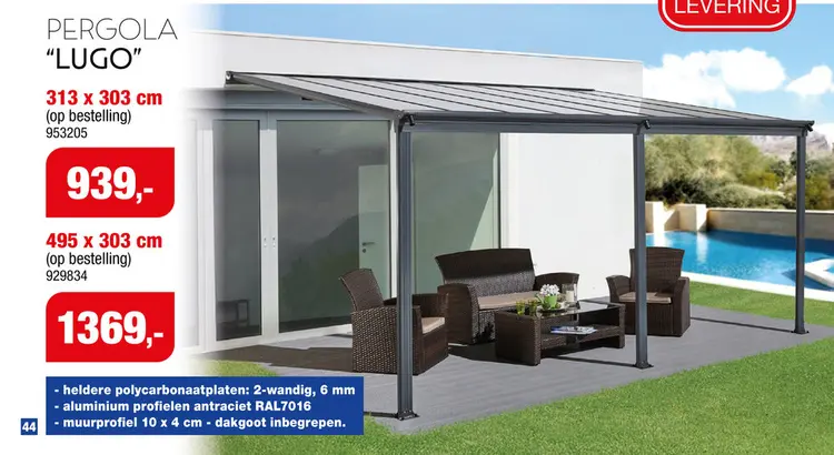Promotie: Garden Plus Lugo pergola 3,03x3,13 m helder/antraciet