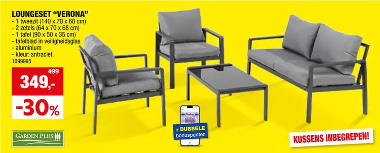 Promotie: Garden Plus Verona loungeset donkergrijs