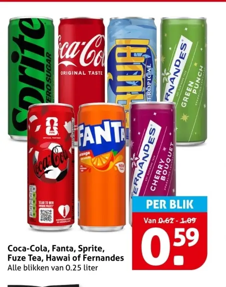Aanbieding: Coca-Cola, Fanta, Sprite, Fuze Tea, Hawai