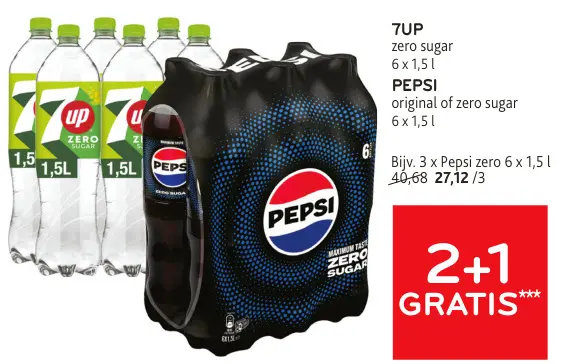 Promotie: 7UP zero sugar / PEPSI original of zero sugar