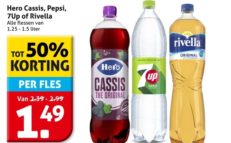 Aanbieding: Hero Cassis, Pepsi, 7Up of Rivella
