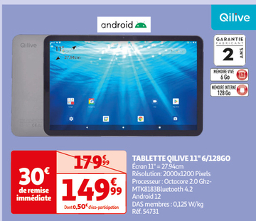 Aanbieding: TABLETTE QILIVE 11" 6/128GO