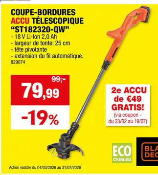 Offre: Black+Decker ST182320-QW coupe-bordures sans fil 18V Li-Ion 25cm