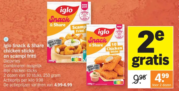 Promotie: Iglo Snack & Share chicken sticks en scampi f