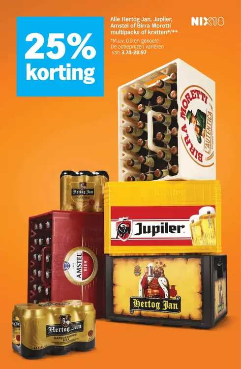 Aanbieding: Hertog Jan, Jupiler, Amstel of Birra Moretti 