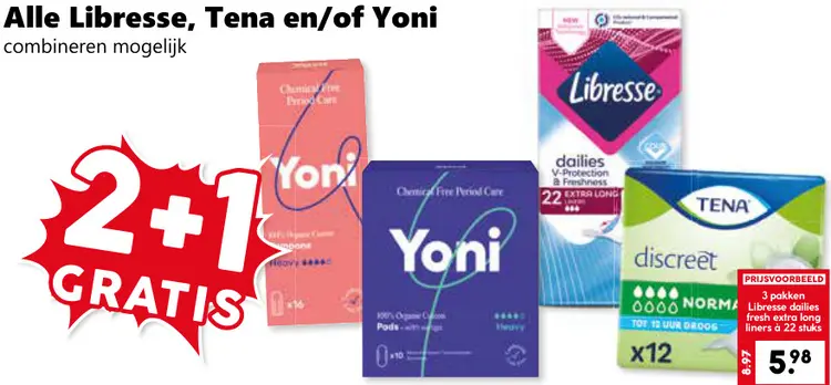 Aanbieding: Maandverband, inlegkruisjes en tampons