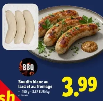Offre: Boudin blanc au lard et au fromage