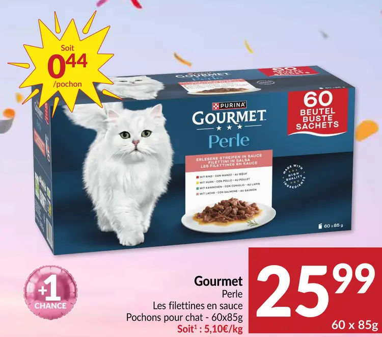 Offre: Gourmet Perle Les filettines en sauce Pochons pour chat
