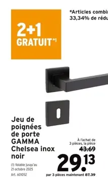 Offre: Jeu de poignées de porte GAMMA Chelsea inox n