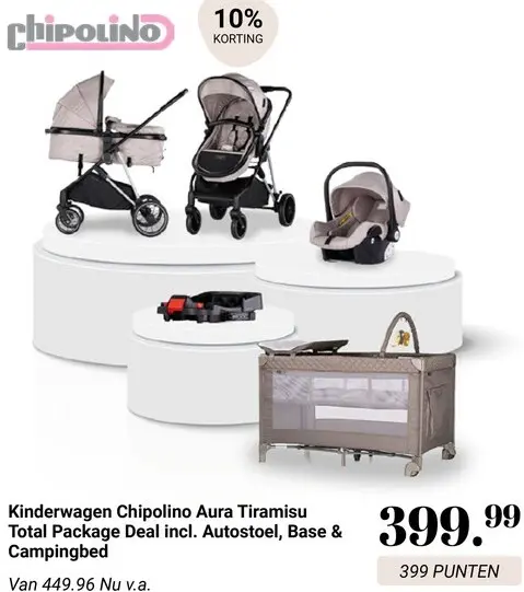 Aanbieding: Kinderwagen Aura Tiramisu Total Package Deal incl. Autostoel, Base & Campingbed